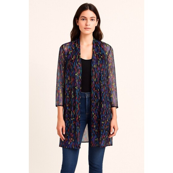 Ali Miles Sheer Multicolor Open Front Duster Women's L Festival Boho Holiday - Picture 1 of 10